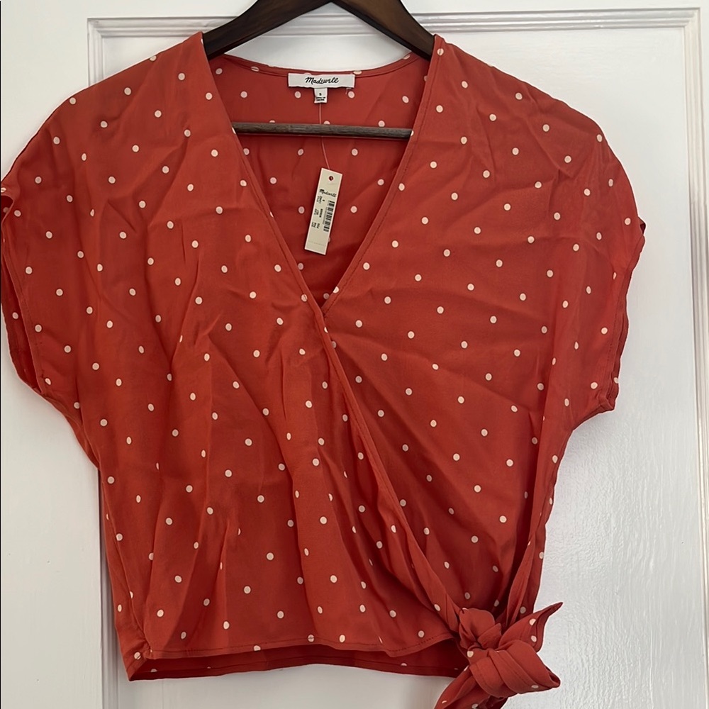 Madewell Women's Sash-Tie Wrap Top in Polka Dot
